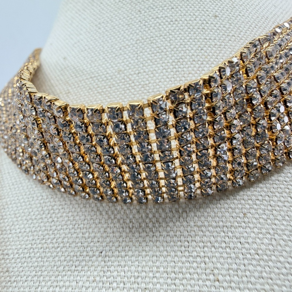 VTG Gold Tone Rhinestone Wide Choker & Lariat Y-Necklace Layered Statement Set - Picture 8 of 11